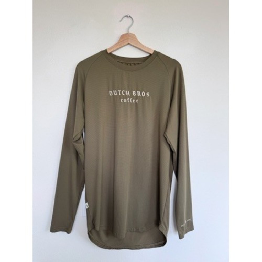 Dutch Bros Coffee Long Sleeve Performance Shirt Olive Green Men Medium Raglan